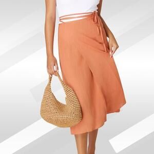 2/$50 The Tavira Linen Maxi Wrap Skirt Auburn Brown Size L/XL